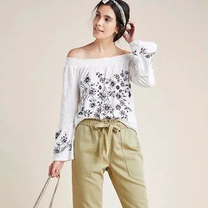 Anthropologie | Annie Embroidered Floral Off The Shoulder Blouse XL